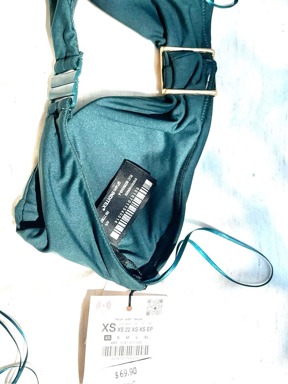 Zara Bandeau Intense Green Swimsuit With Cutouts And Metal Detail 0167/011/540 - Picture 11 of 12